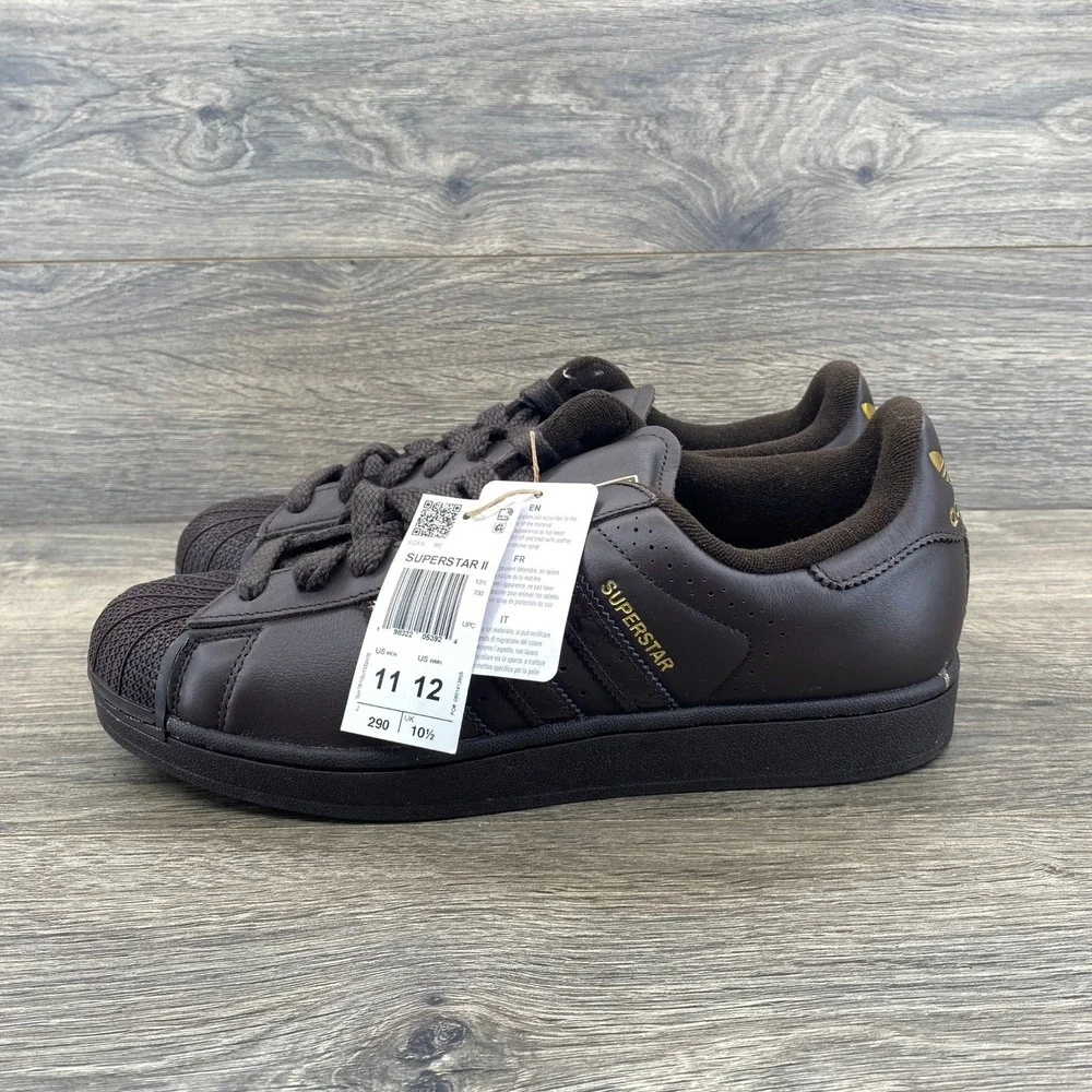 Adidas Superstar II Sneakers Mens 11 Brown Leather Gold Shell Toe KH9180